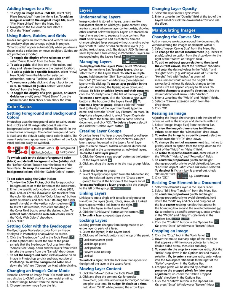 Photoshop 2021 Training Guide Quick Reference Card 4 Page Cheat Sheet Help