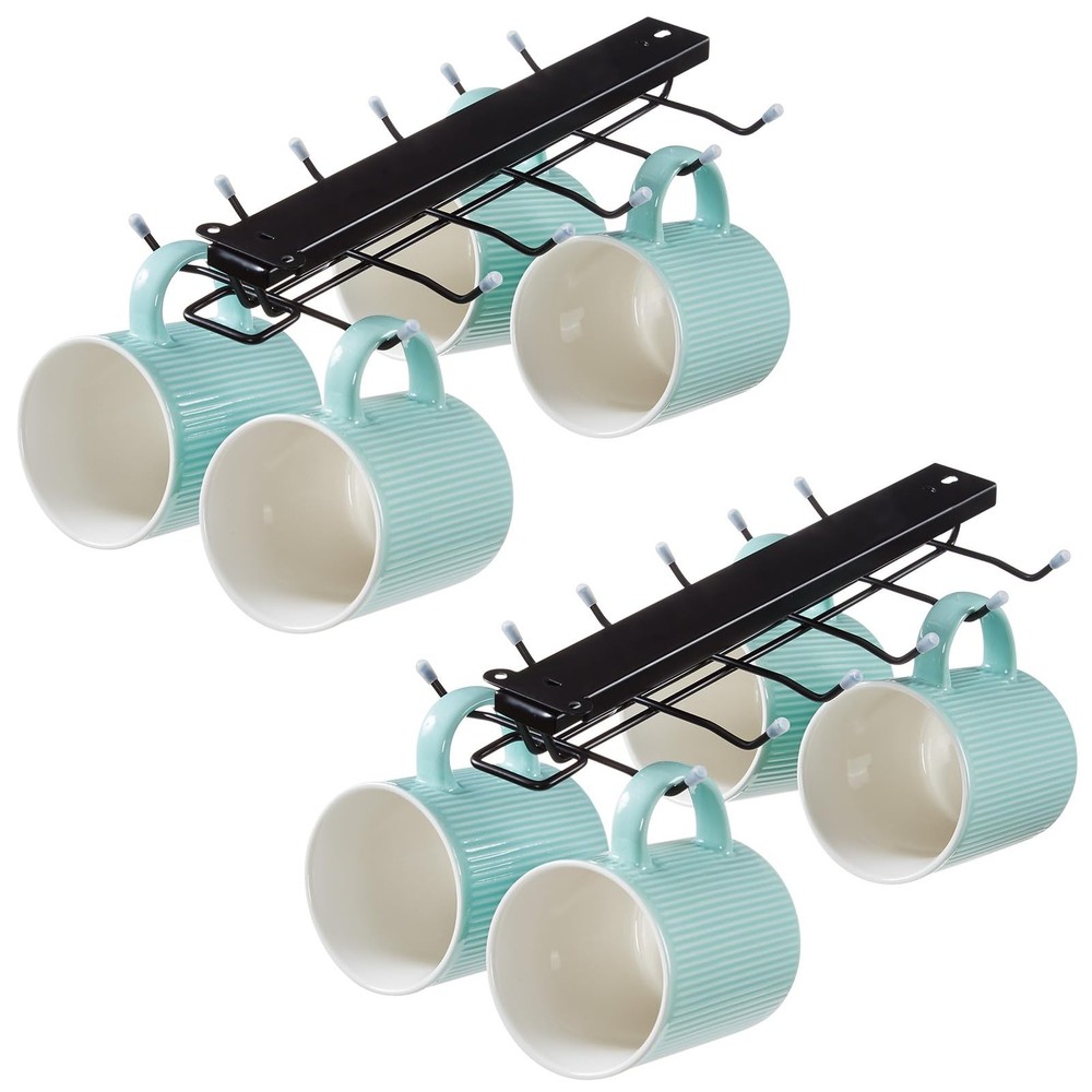 Sliding Mug Hooks for Under-Cabinet Installation, Pull-Out Coffee Cup Holder ...