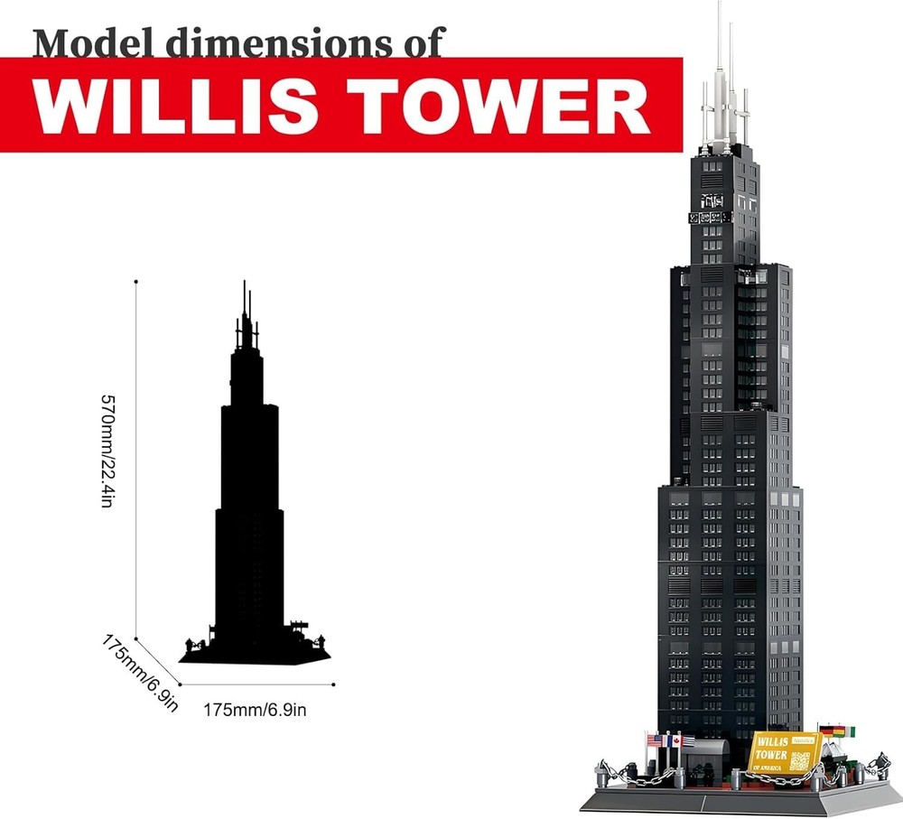 Willis Tower Chicago Model Building Kit 1241 PCS
