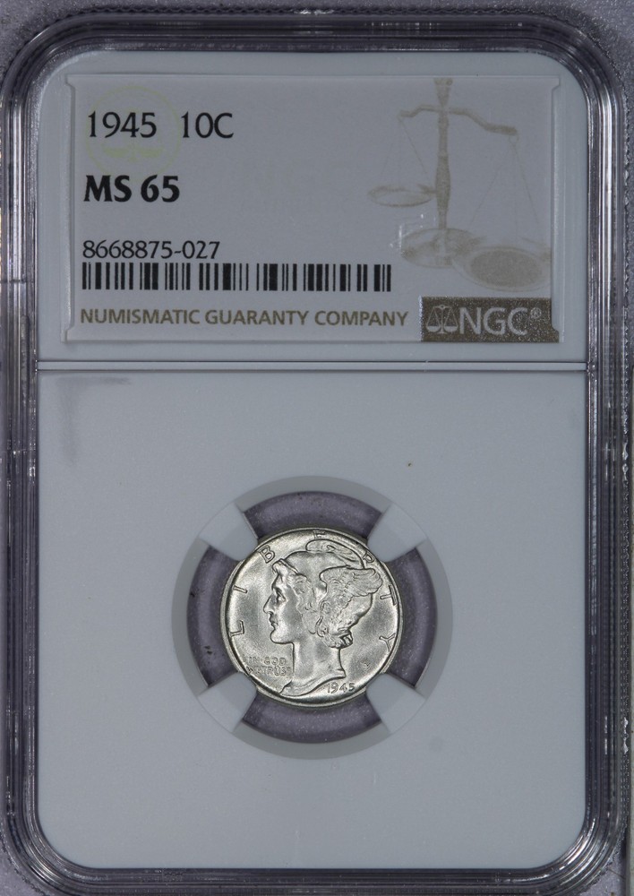 1945 Mercury Dime 10c NGC MS65