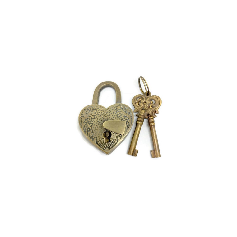 2 Solid Brass Love Heart Padlocks – Heavy Antique Style Locks with 4 Working Key