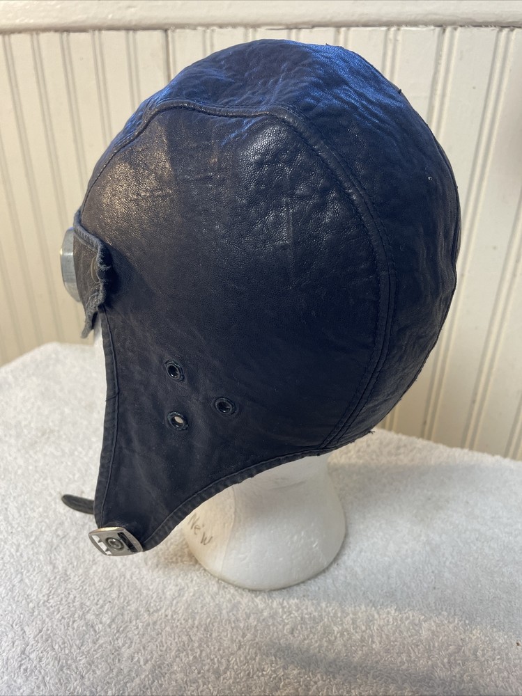 Antique Pilot Aviator Leather Cap Helmet Goggles