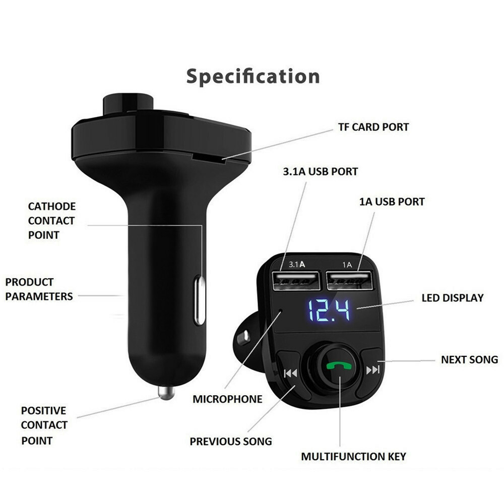 Wireless Bluetooth Handsfree Car Kit FM Transmitter MP3 Player Dual USB Charger