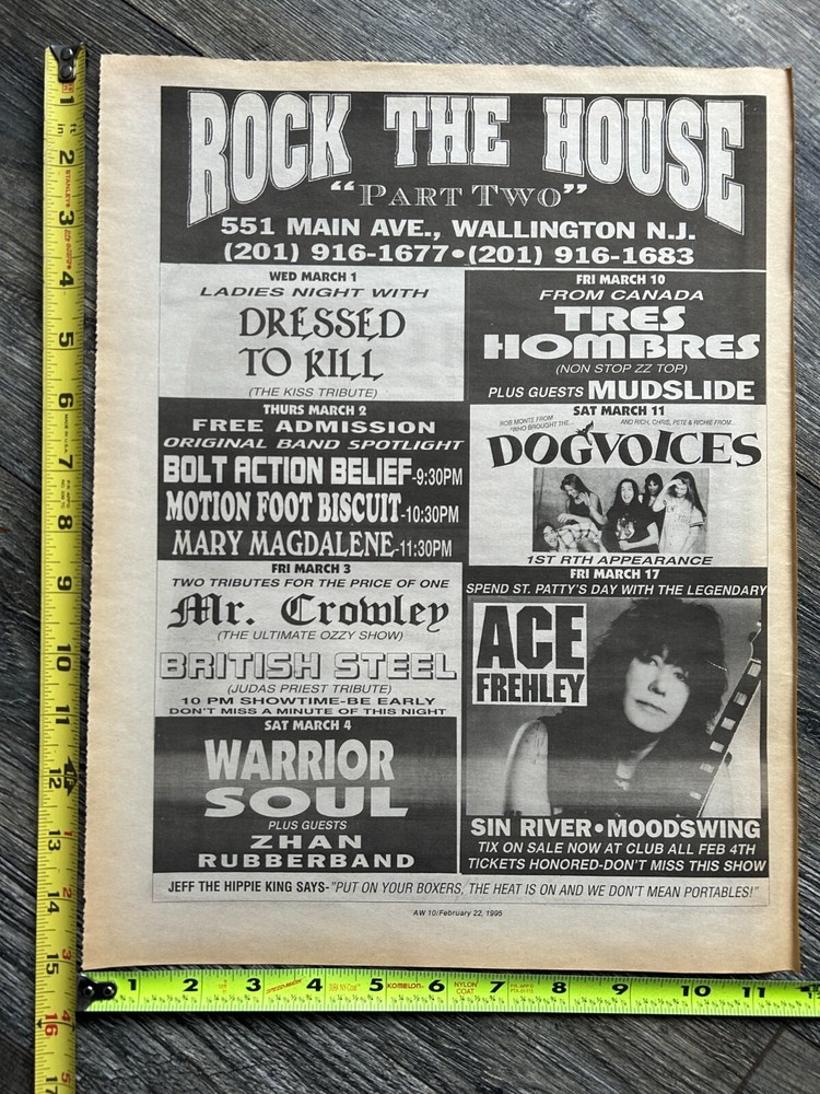 KISS Concert Ad Advert ACE FREHLEY Mar 17 1995 Rock The House NJ Vintage Kiss