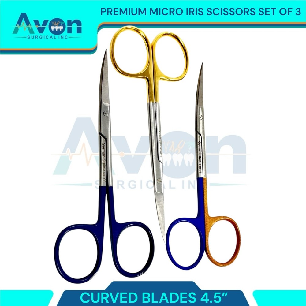 Pack of 3pc - Tissue Dissecting Scissors Curved Sharp Points 4.5in Multi-Color