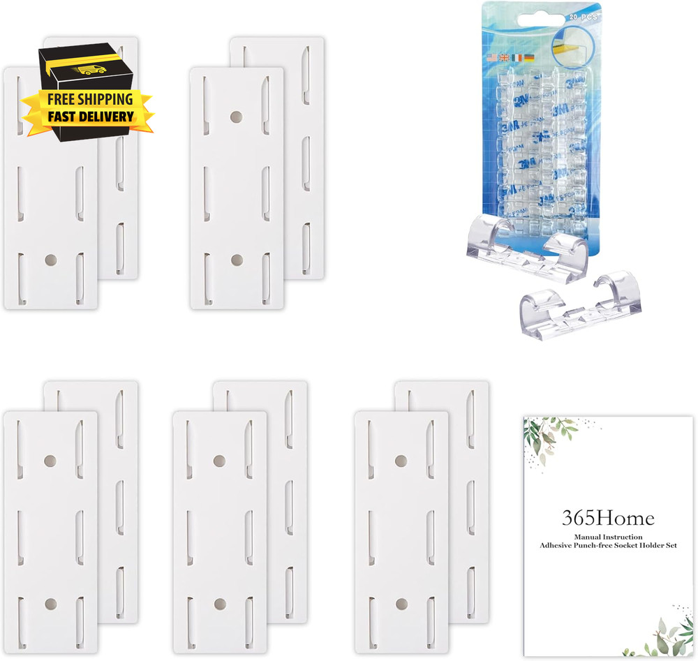 10-Pack Adhesive Punch-Free Socket Holder, Self Adhesive Desktop Socket Fixer, P