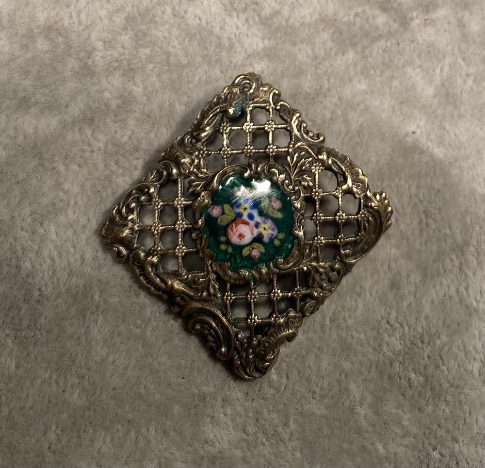 Victorian Openwork Filigree Enamel Button  1-1/2” Diameter