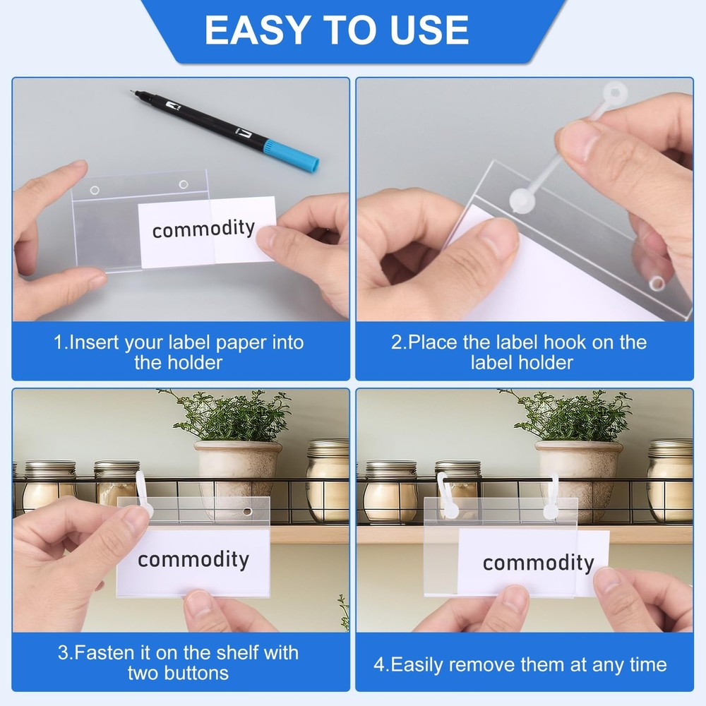 30 Pcs Wire Shelf Label Holders Plastic Basket Label Holders with Inserts Cle...