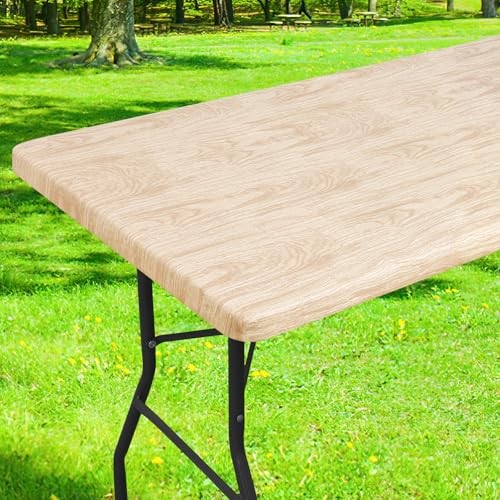 Rectangle Table Cloth Cover, Waterproof Elastic 72" x 30" (Rectangular) Beige