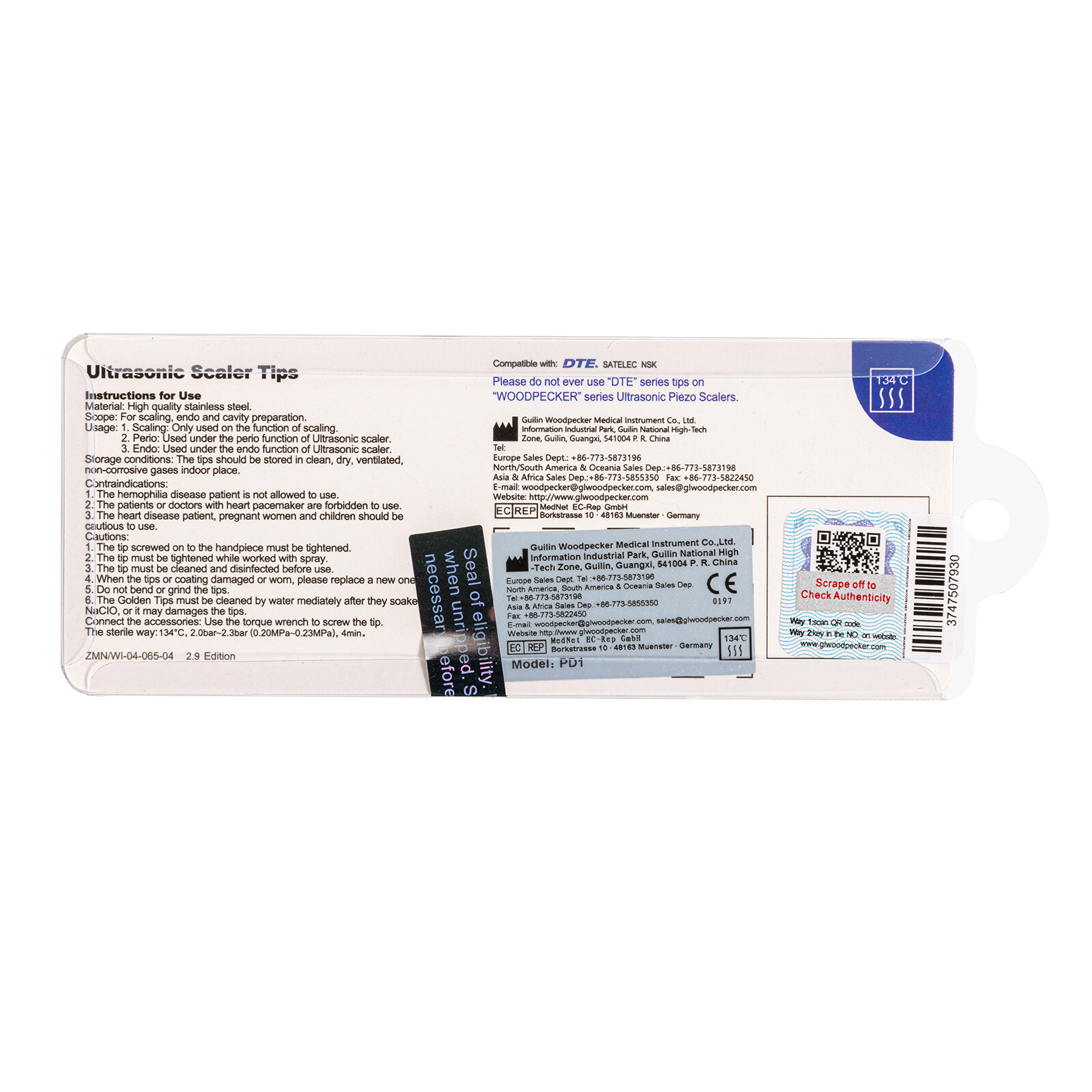 Dental Ultrasonic Piezo Scaler Tips P1 / PD1 Fit Woodpecker EMS / DTE SATELEC