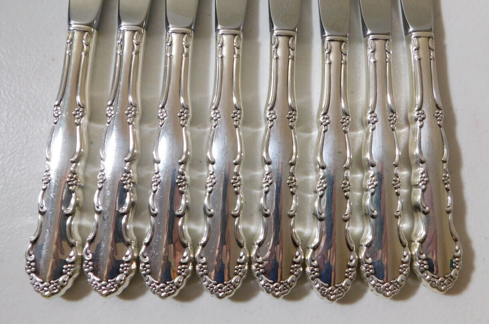 1881 ROGERS "FLIRTATION" SILVERPLATE 8 DINNER KNIVES 9" NO MONOGRAMS