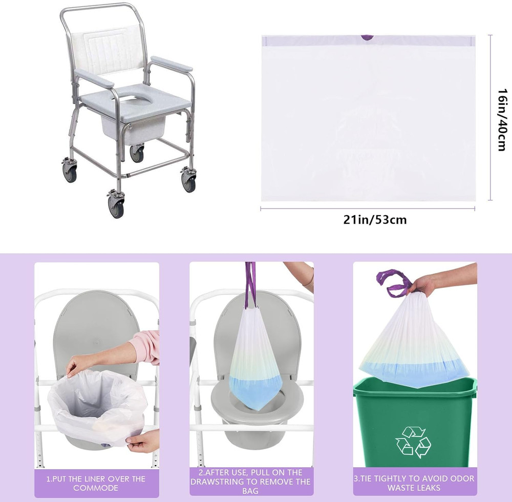 Commode Liners for Bedside Commode, Portable Toilet, Bed Pan, 100 Count Lavender