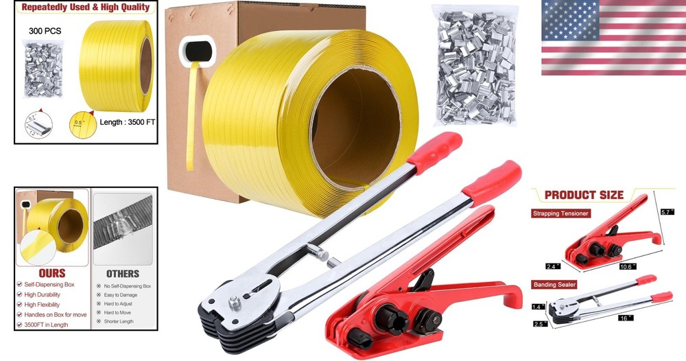 Versatile Strapping Kit - 3500FT Polypropylene for Pallets, Cargo, and Logistics