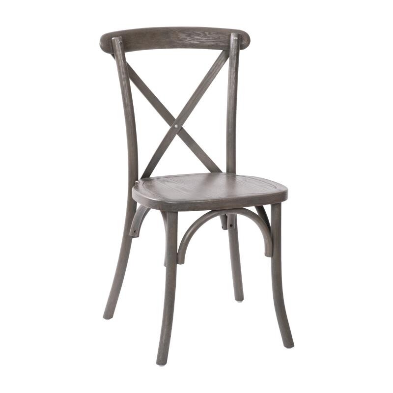 Bistro Style Cross Back Gray Wood Stackable Restaurant Dining Chair