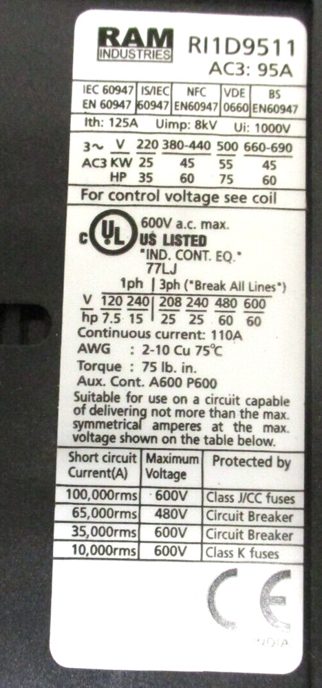 RAM CONTACTOR , RI1D9511G7