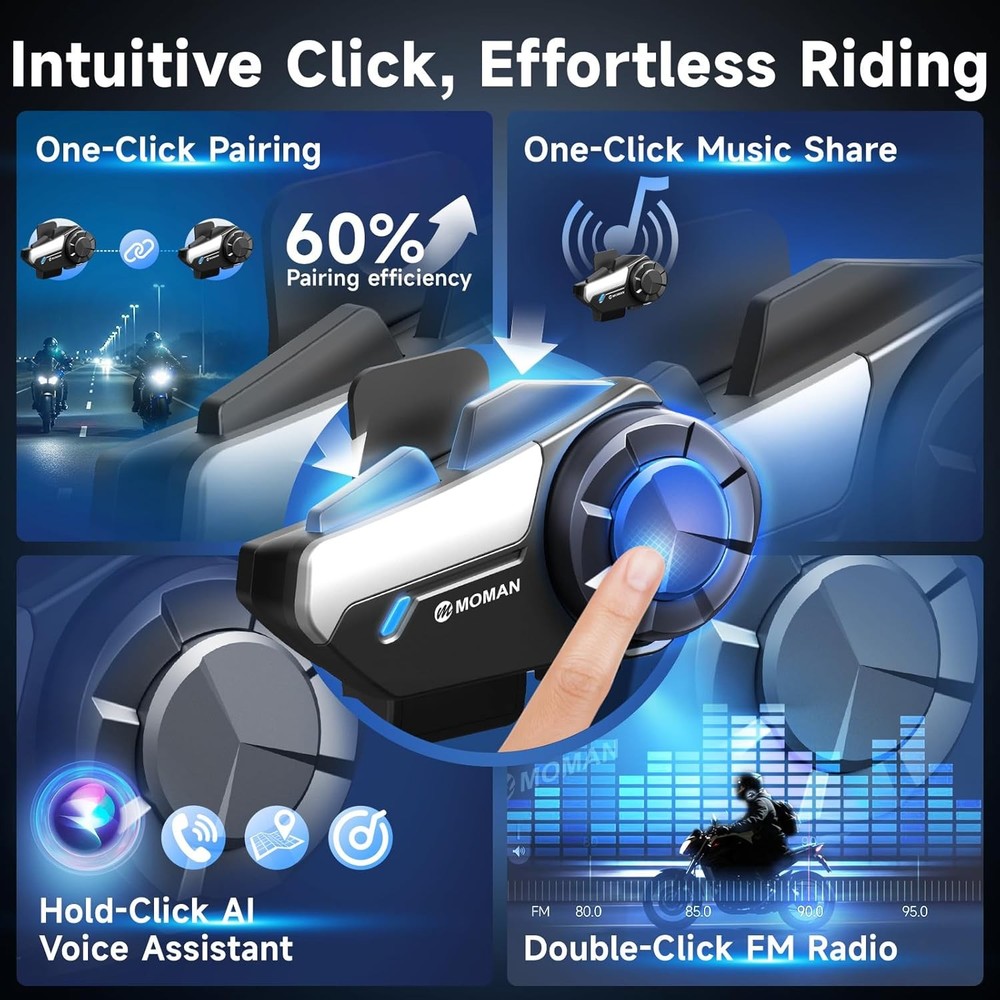 Moman H2S Motorcycle Intercom 1000M Communication Headset Noise Cancellation