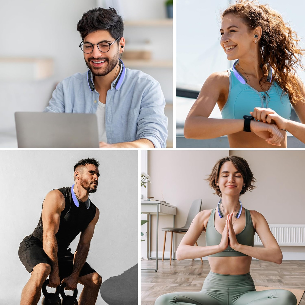 Foldable Bluetooth Headphones Wireless Neckband Headset with Retractable Earbuds