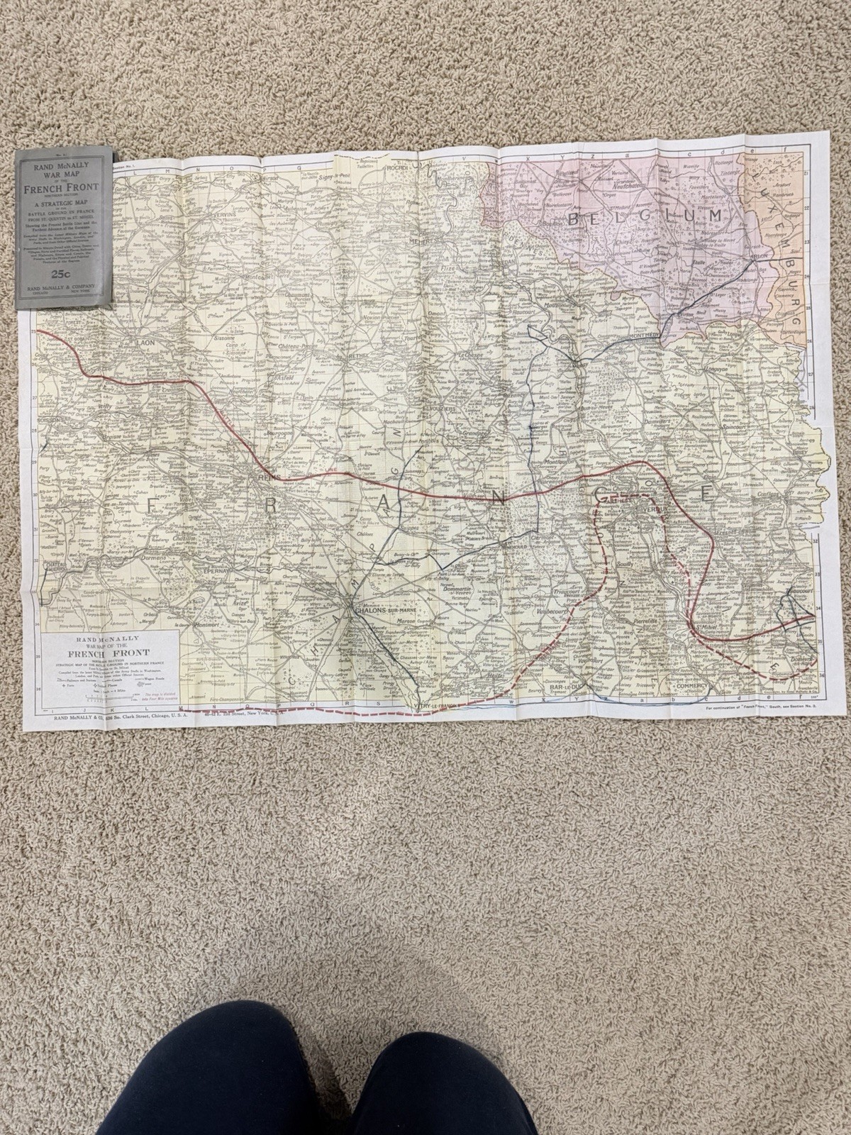 World War I Rand McNally War Map of French Front 1917 WWI EUC