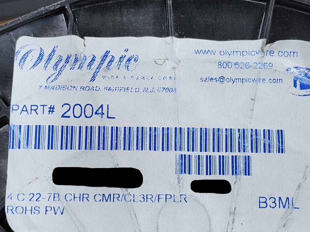 Olympic Wire & Cable 2004L 22/4C Riser Communication/Control Cable CMR Gray/50ft