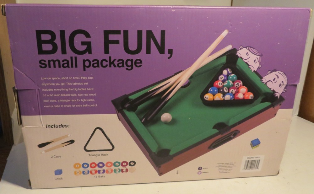 NOS Tabletop Pool Mini Pool Table & Billiard Set Small Billiards Game Real Balls