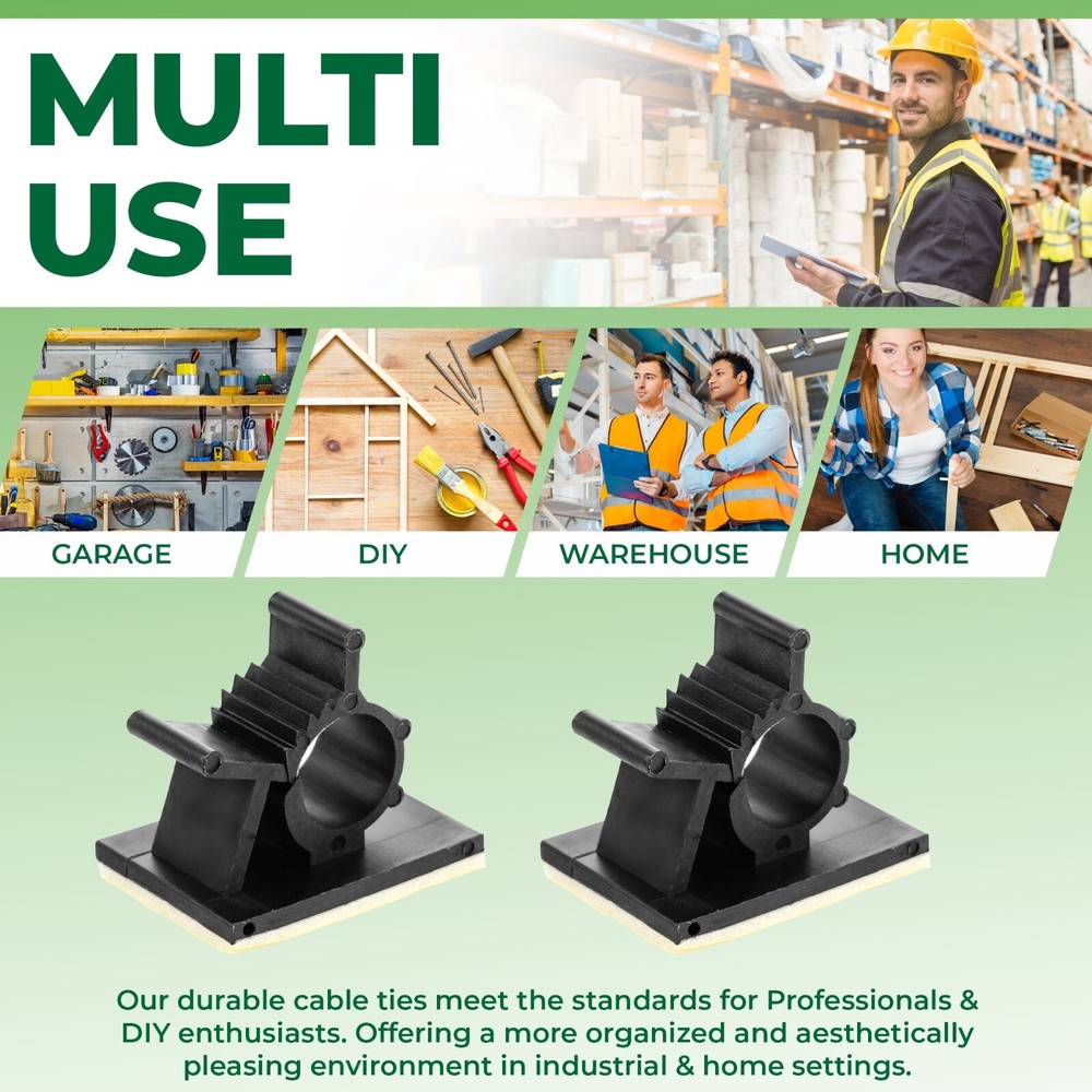 Black Self-Adhesive Adjustable Cable Clips - 50 Pack - Secure Wire Holders