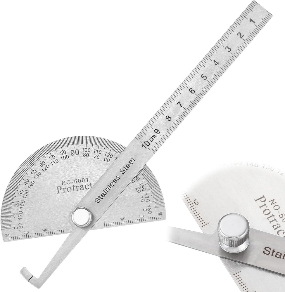 Precision Stainless Steel Angle Protractor & Ruler – 0-180 Degrees Adjustable