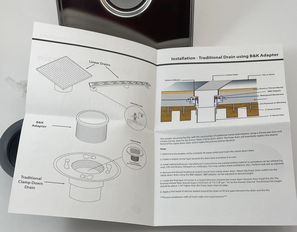 B&K 6? Zero Pattern Grating Square Model Shower Drain, Polished Chrome Open Box
