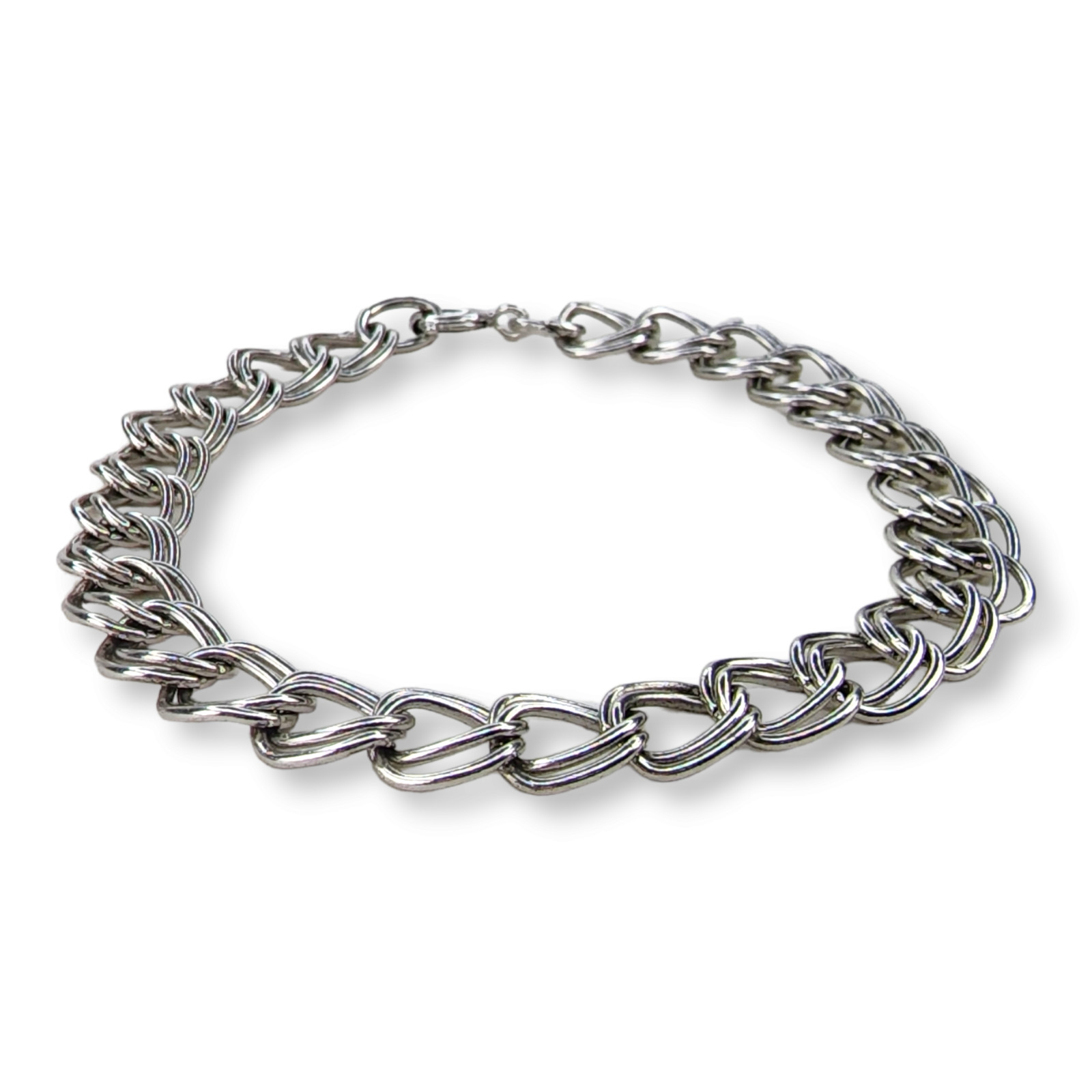 Vintage Sterling Silver 925 Double Link Flat Charm Bracelet 7.5 Inches Long