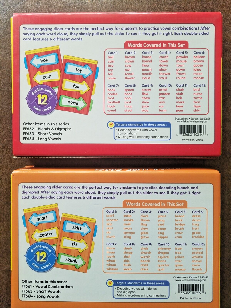 Lakeshore READ & SLIDE CARDS - VOWEL COMBINATIONS, BLENDS & DIGRAPHS