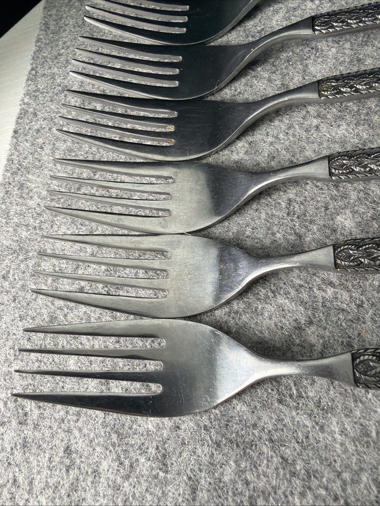 6 MCM JAPAN STAINLESS STEEL FLATWARE BRAIDED ROPE PATTERN Dinner Forks Flatware