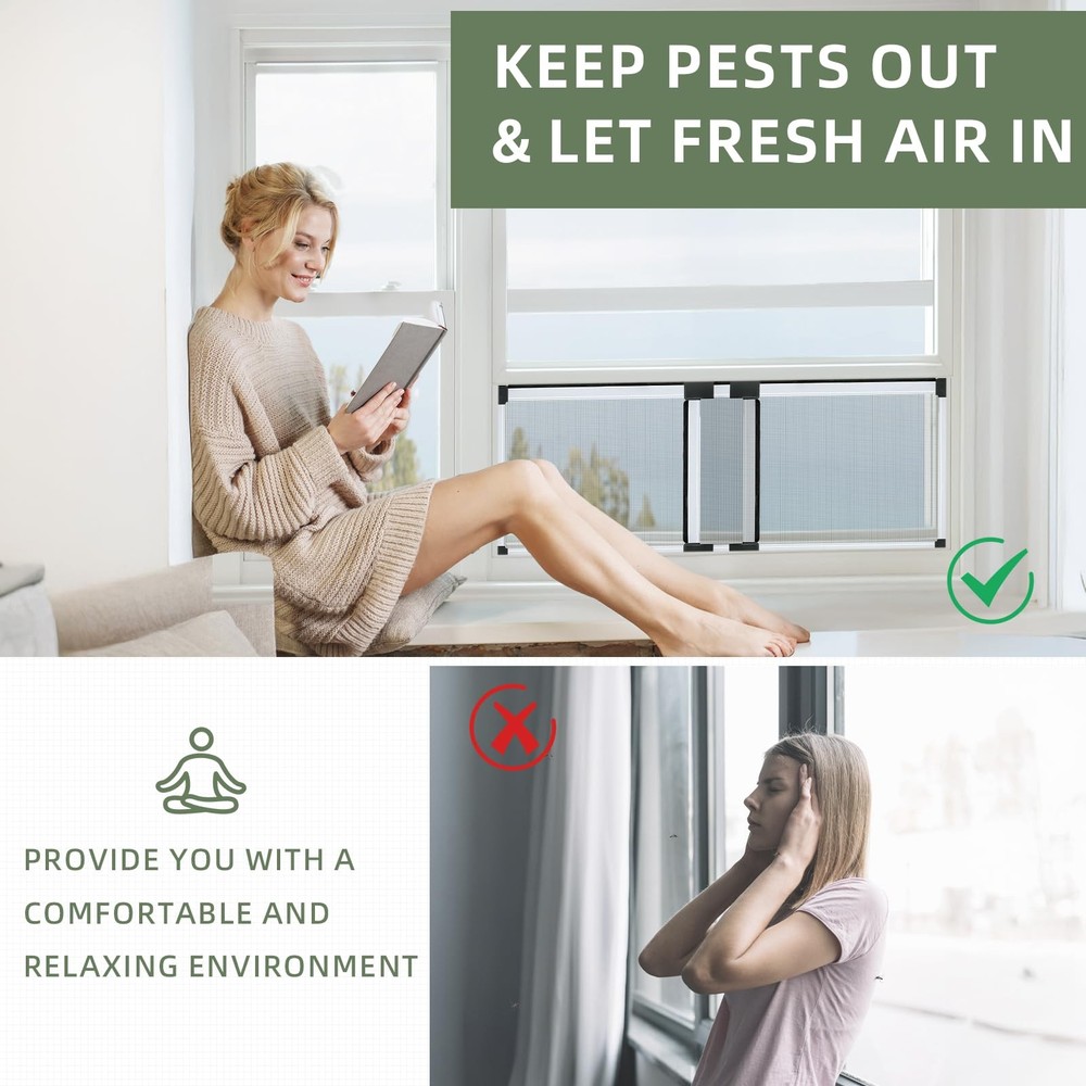 Adjustable Expandable Window Screen 16-28 Inches Small Size 2 Packs