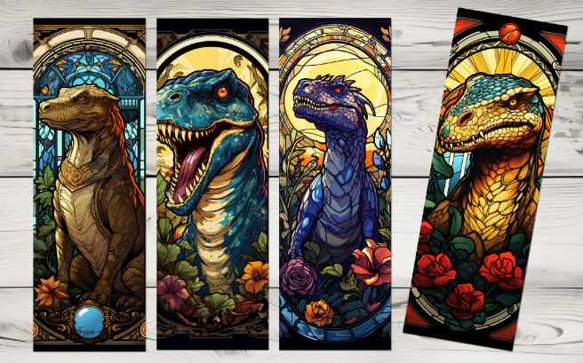 Set of 4 bookmarks dinosaur design handmade