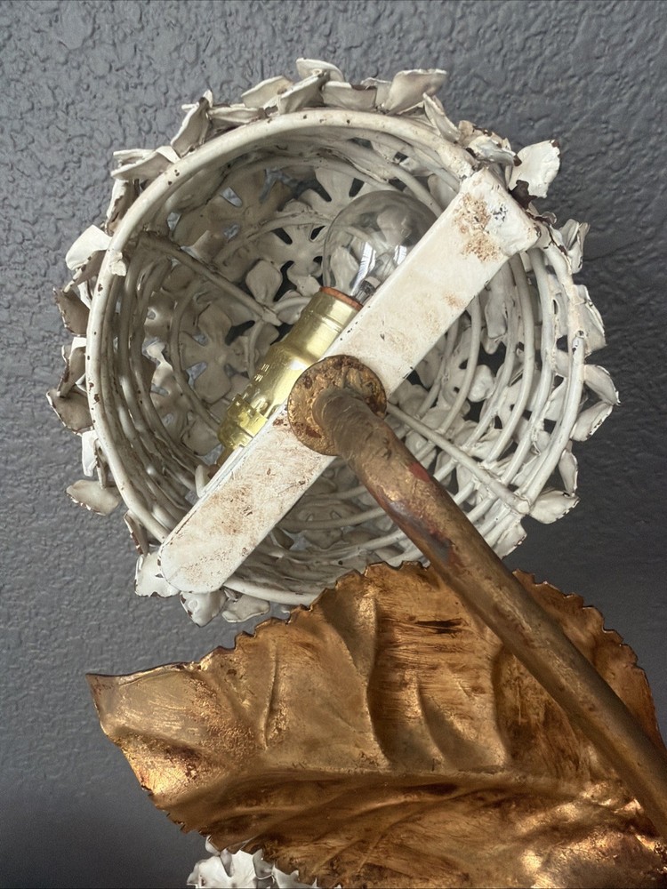 1950s Hydrangea Wall Light gilded brass with white enamel hydrangeas
