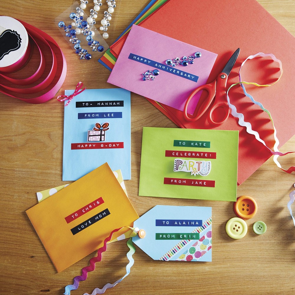 DYMO Embossing Label Maker, Includes 3 Tapes, 8-3/8", Black/Gray