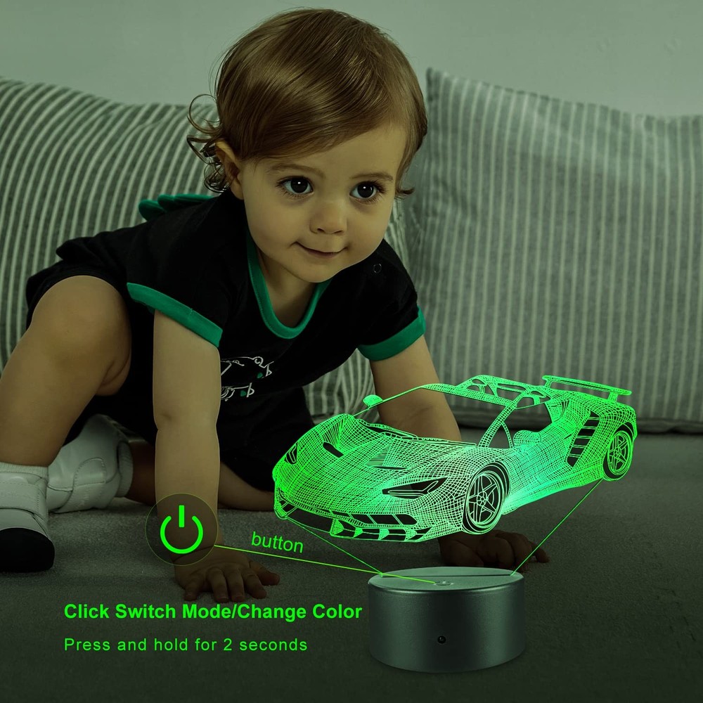 Race Car Lamp 7 Color Changing Night Light Touch Remote Control Timer