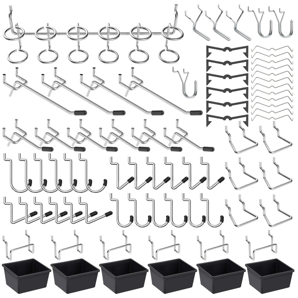 Versatile 107 PCS Pegboard Hooks Set with Rust-Resistant Finish & Storage Bins