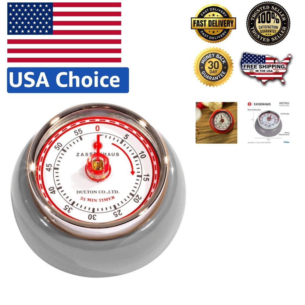 Vintage Style 60-Minute Kitchen Timer - Magnetic & Stylish in Cool Gray