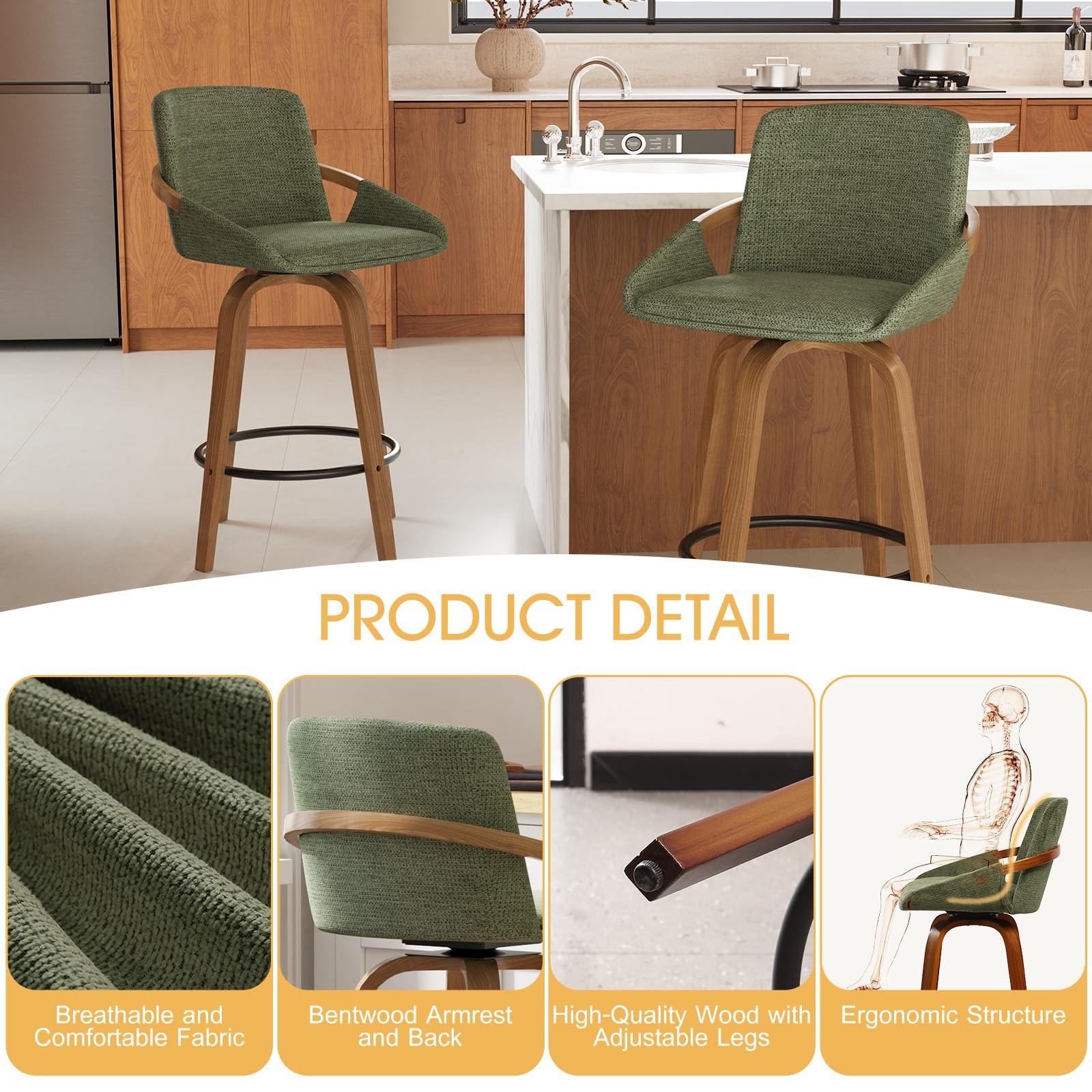 Bar Stools Set of 4 26 Inch Counter Height Chairs with High Backrest