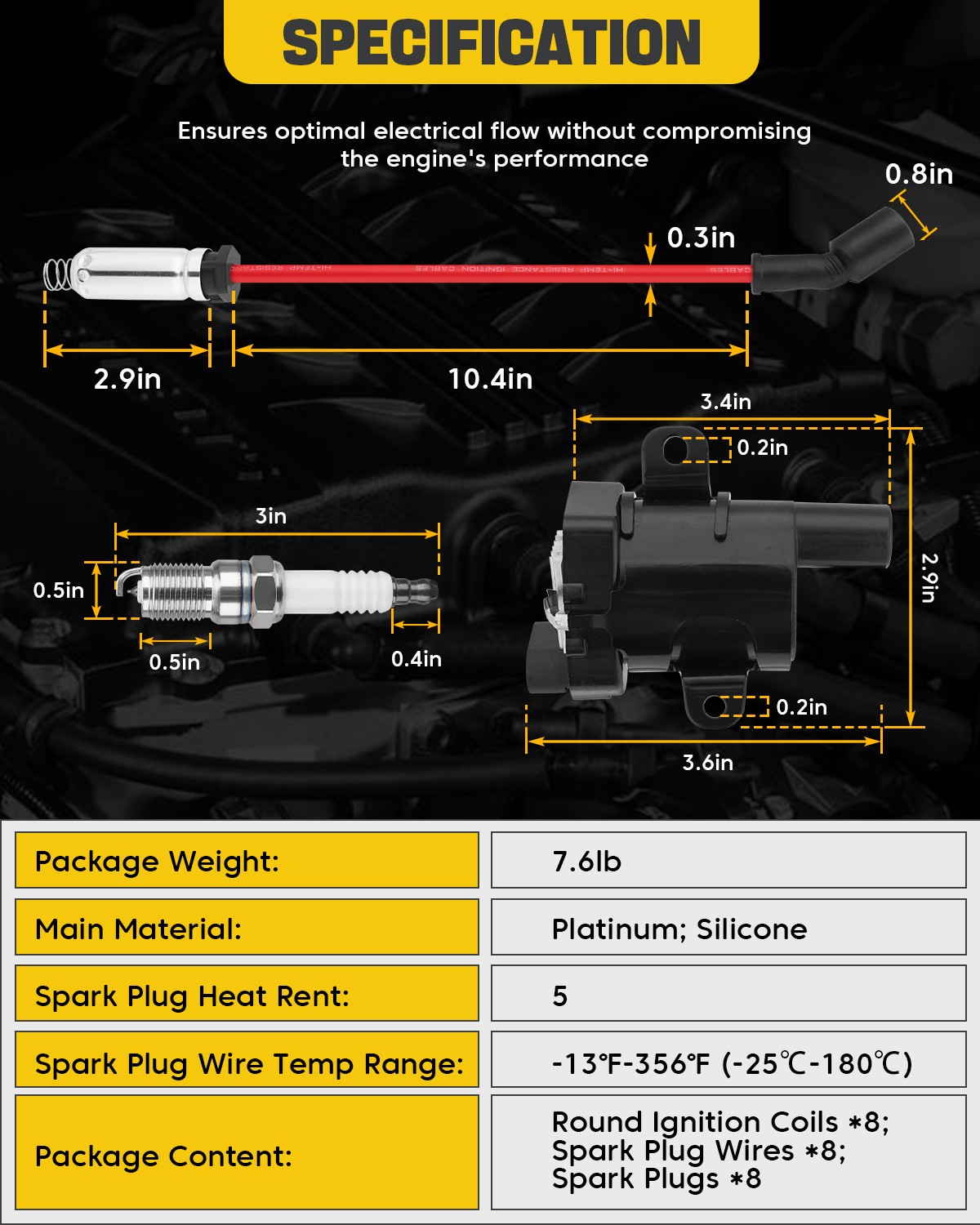Set of 8 Round Ignition Coil Pack UF262 with Spark Plug and Wires For Chevy GMC