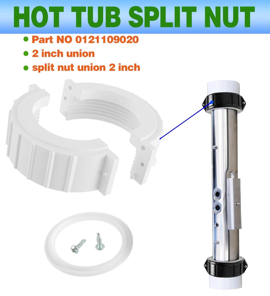 （White） 2PCS Pump Union Split Nut 2.5 inch diameter x 2 height, White