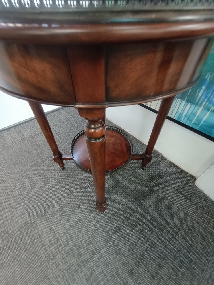 Theodore Alexander Round Side Table Double Tier With Brass Galleries.