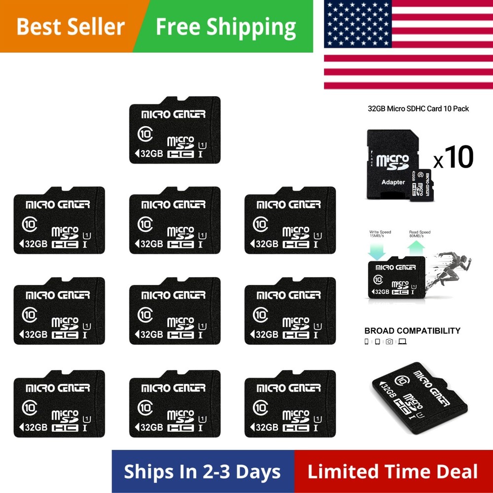 32GB Class 10 MicroSDHC Flash Memory Card 10 Pack with Adapter for Mobile Dev...