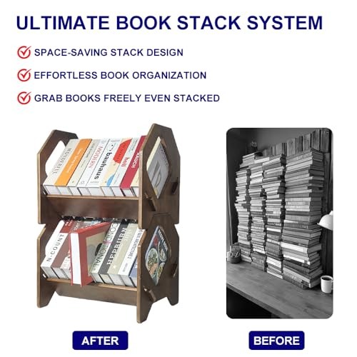 2 Pack Desktop Bookshelf, Stackable Book Organizer 2 Pack Brown Medium Size