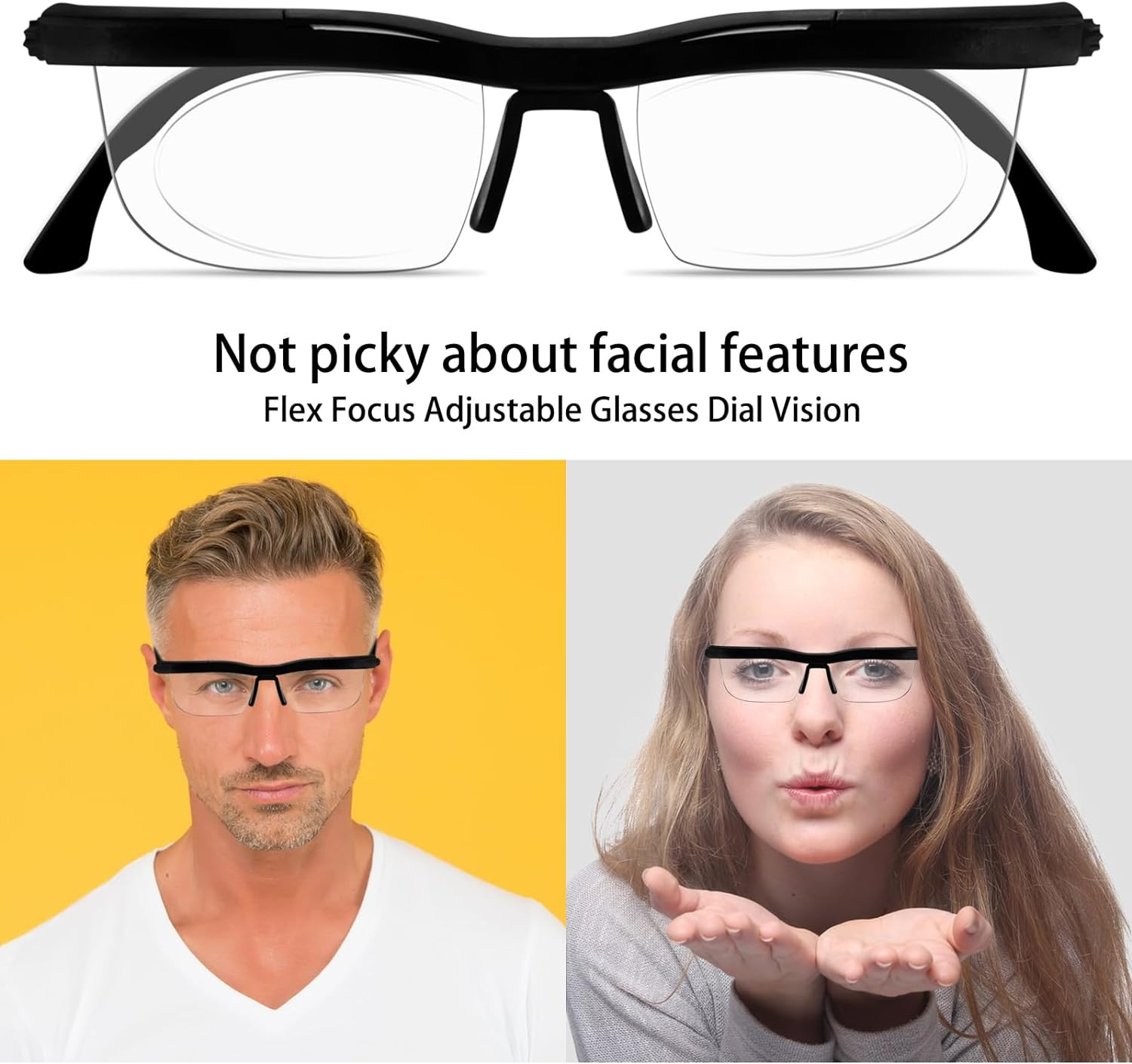 Dial Adjustable Glasses Variable Focus For Reading Distance Vision Eyeglasses US