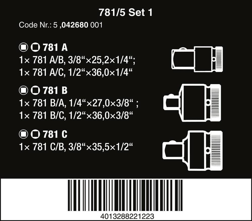 Wera 781/5 Set 1 Socket Wrench Adapter Set 05042680001