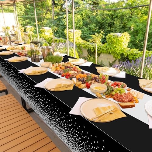 3Pcs Black and Silver Tablecloth Party Decorations,Plastic 3 Pack Black Silver