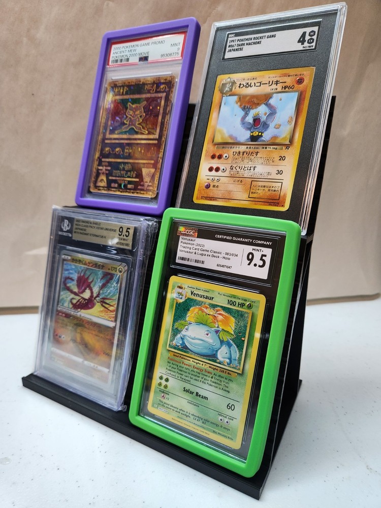 Card Display stand, Holds 4 Graded, Top Loader Slabs or Cards