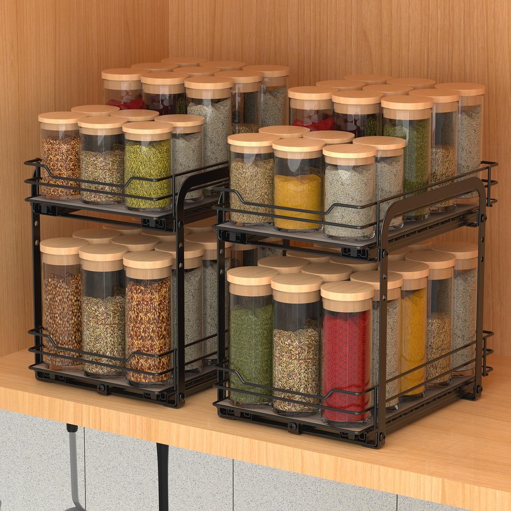 2-Tier Spice Rack, Pull Out Spice Racks Organizer for Cabinet, Height Adjusta...