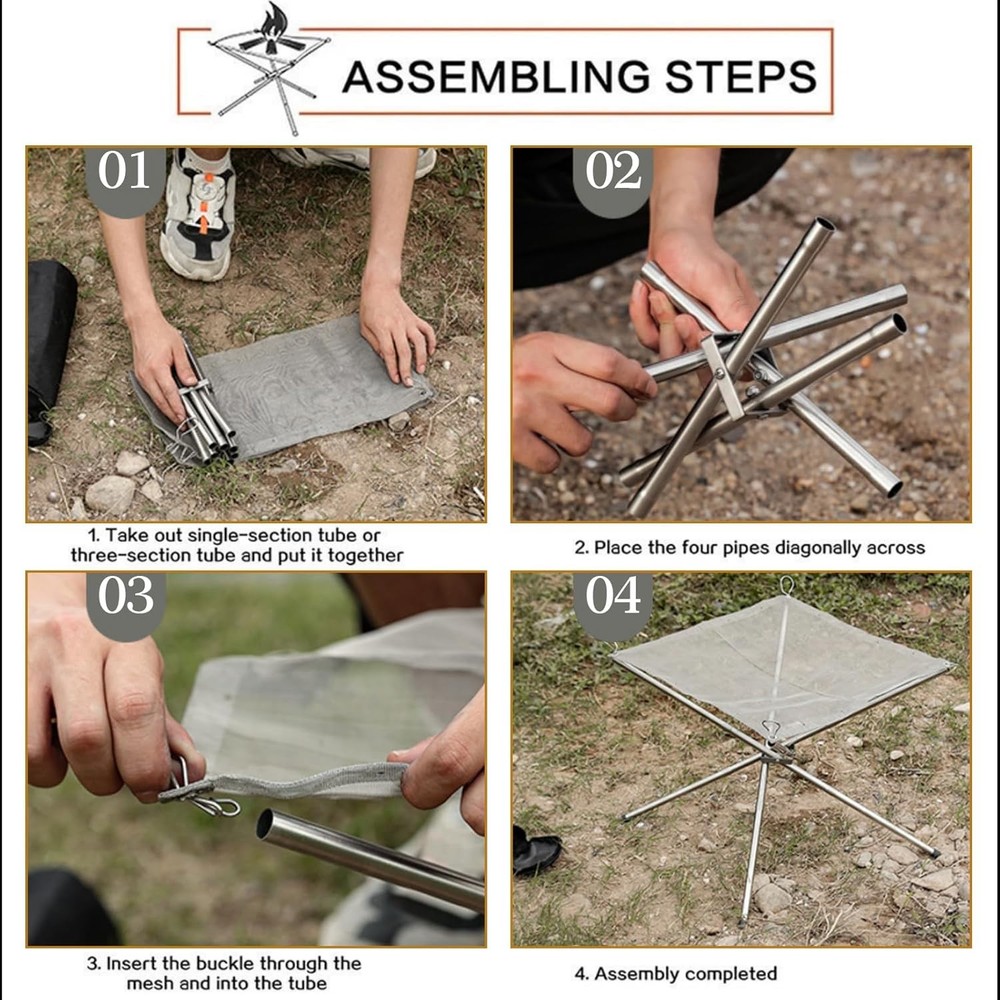 22″Portable Fire Pit for Camping,Large Upgrade Collapsing Stainless Silver