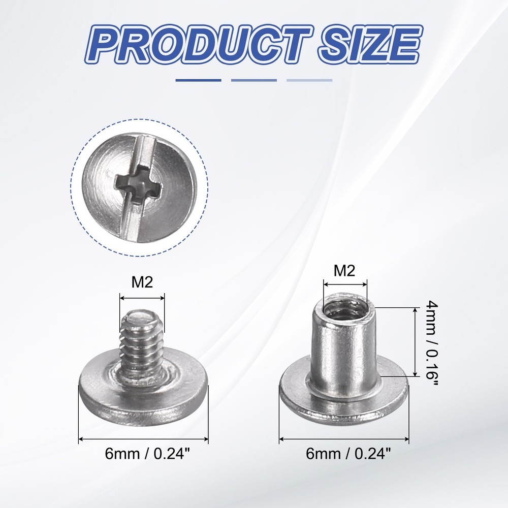 40set Phillips Chicago Screw M2x4mm Binding Post Screw, Silver